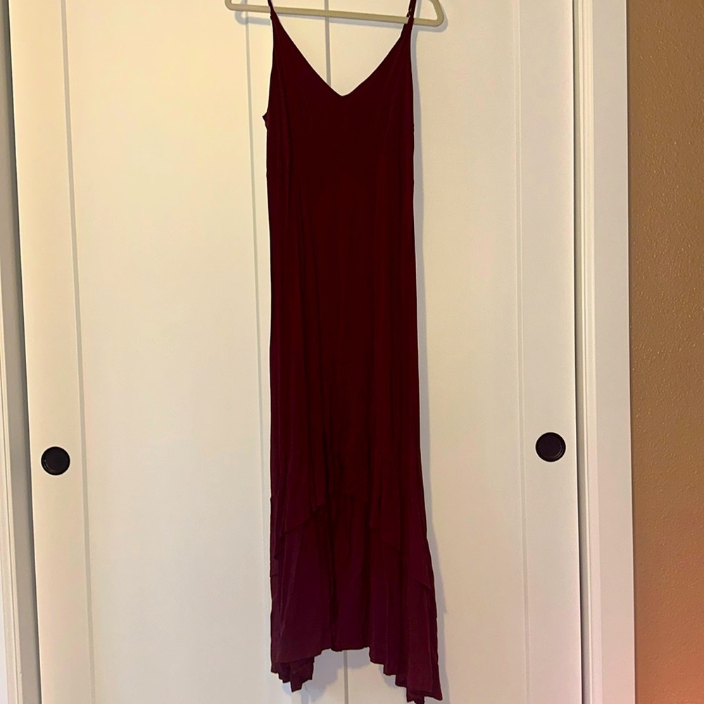 Spaghetti strapped wine colored summer dress